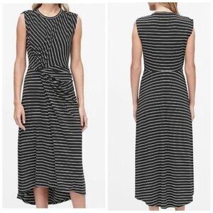NWT Banana Republic Stripe Twist Front Midi Dress Size M Black & White